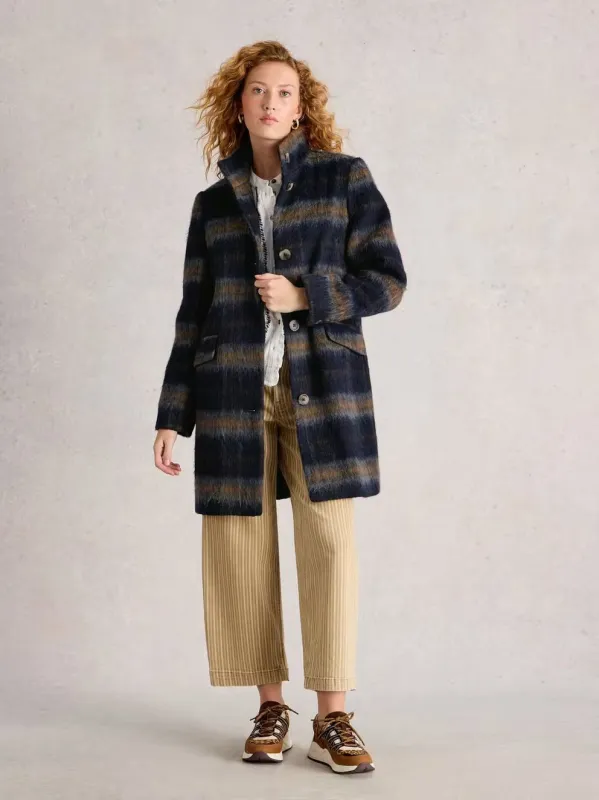 White Stuff Karla Wool Check Coat - Blue Multi sold by Boutique with Grace