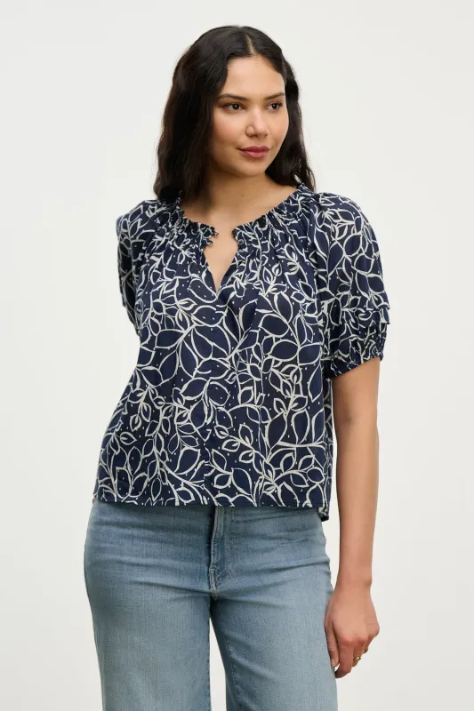 Velvet Thera Printed Voile Top - Navy sold by Boutique with Grace