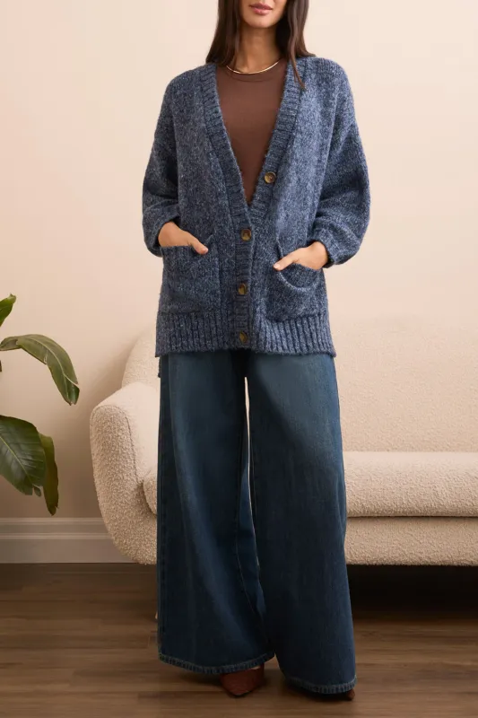 Tribal Penny Oversize Puff Sleeve Cardi - Blueaway sold by Boutique with Grace