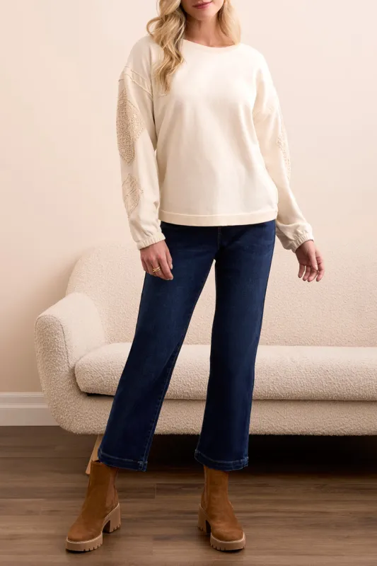 Tribal Thea Applique Crew - Cream sold by Boutique with Grace