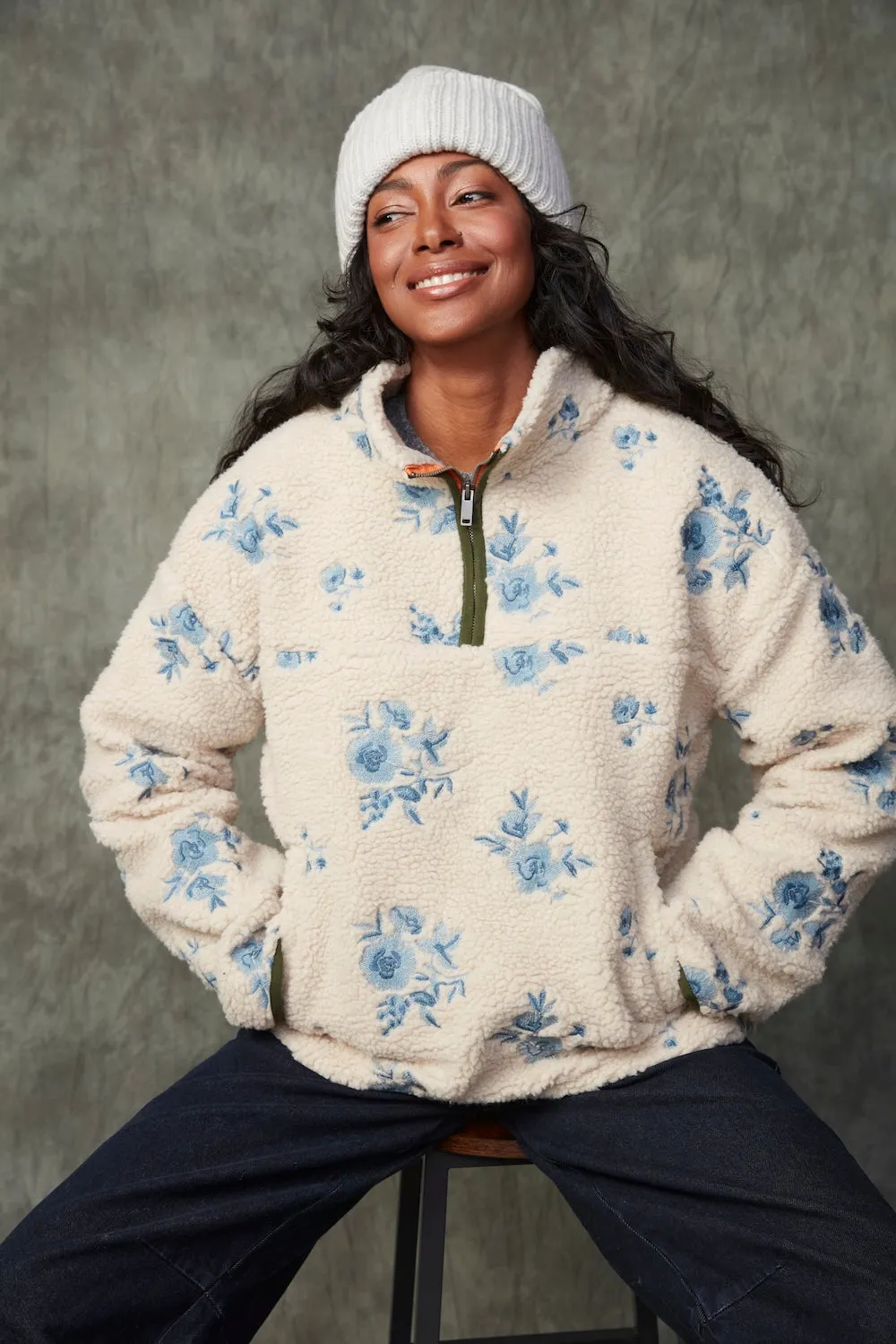 RD Poppy LS Mockneck Jacket - Cream Blue sold by Boutique with Grace product image thumbnail 2