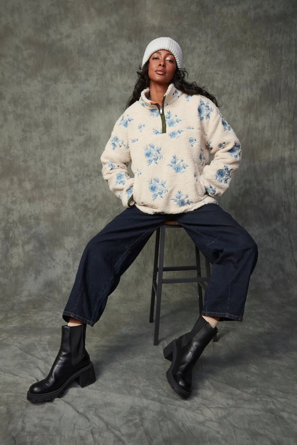 RD Poppy LS Mockneck Jacket - Cream Blue sold by Boutique with Grace