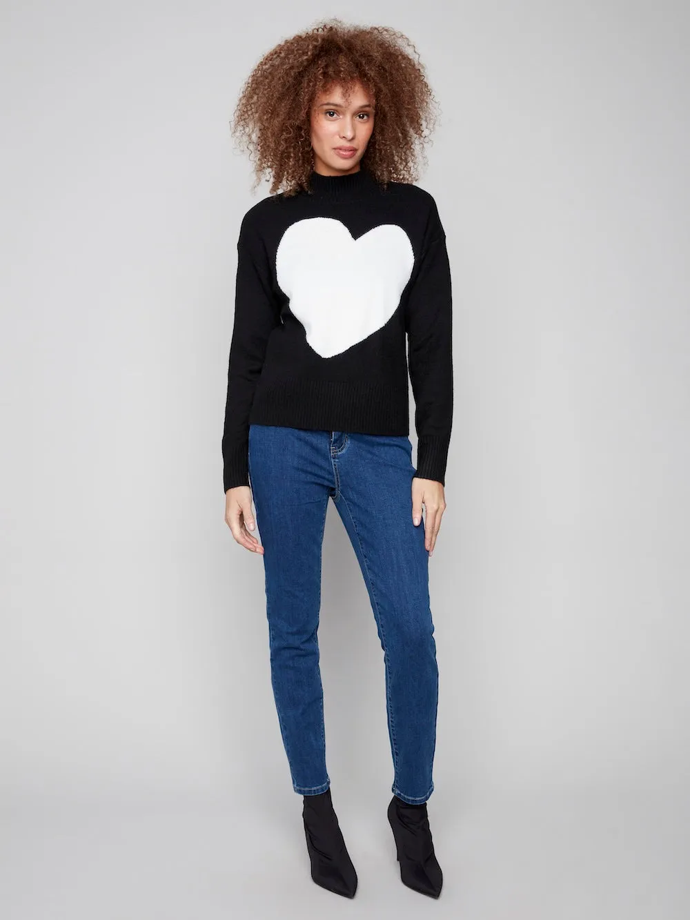 Charlie B Intarsia Heart Mock Neck - Black sold by Boutique with Grace product image thumbnail 2