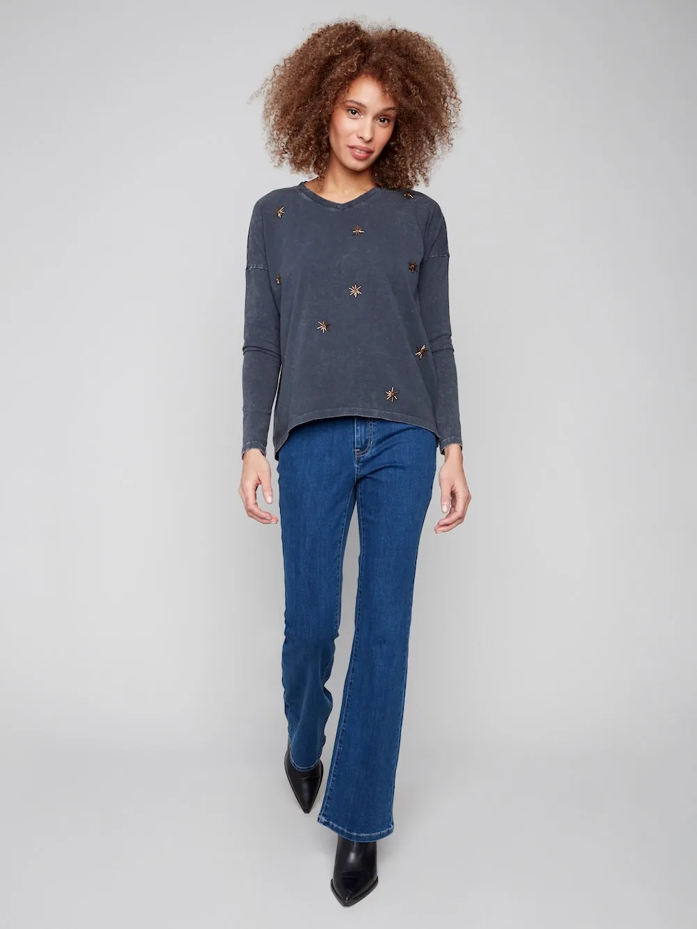 Charlie B Beaded Vintage Wash Knit - Charcoal sold by Boutique with Grace product image thumbnail 2