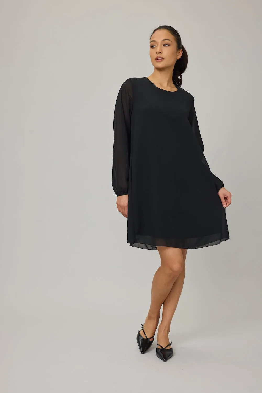 Pistache Georgette Shift Dress - Black sold by Boutique with Grace