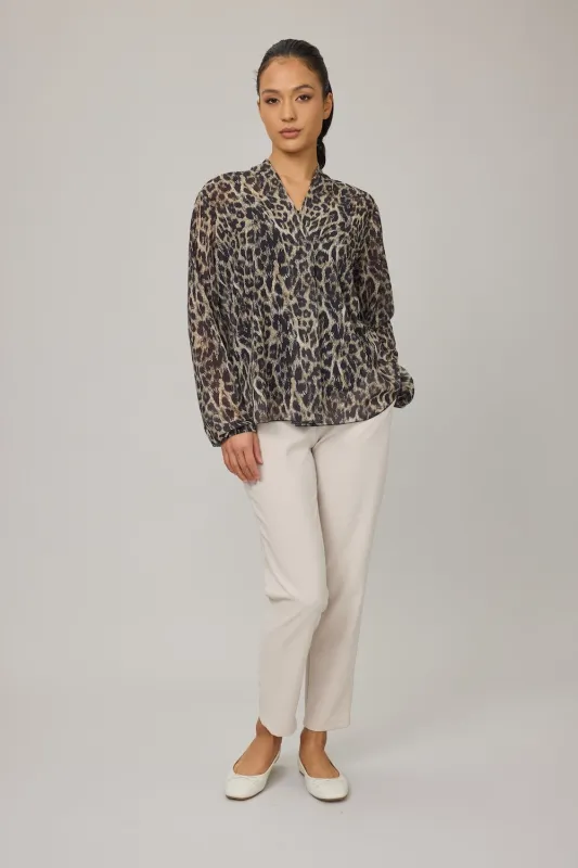 Pistache Georgette Blouse - Leopard Print sold by Boutique with Grace