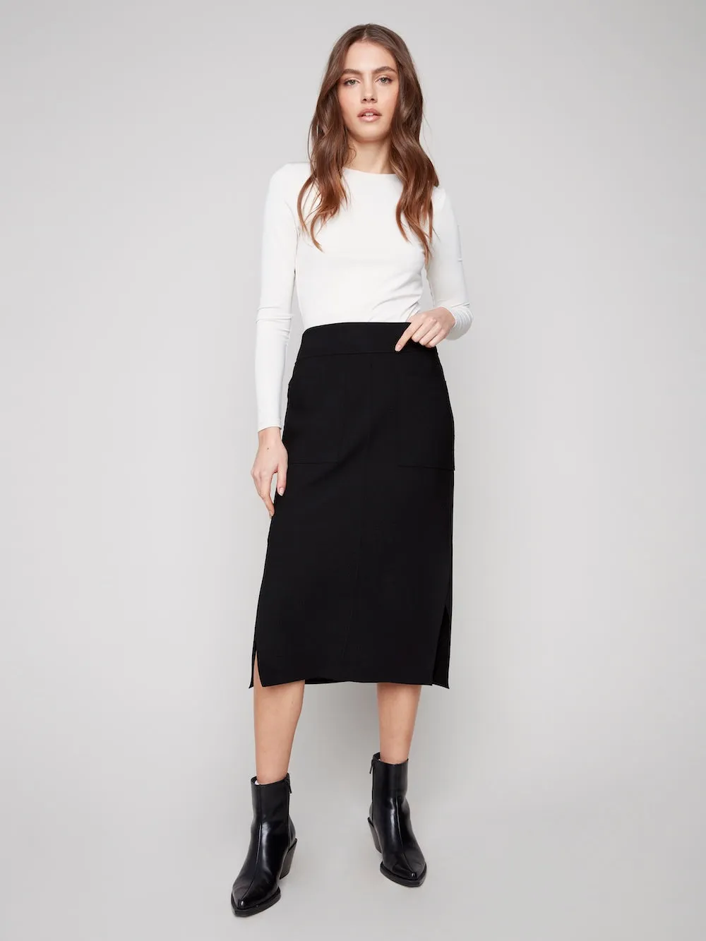 Charlie B Crepe Skirt with Patch Pockets - Black sold by Boutique with Grace product image thumbnail 3