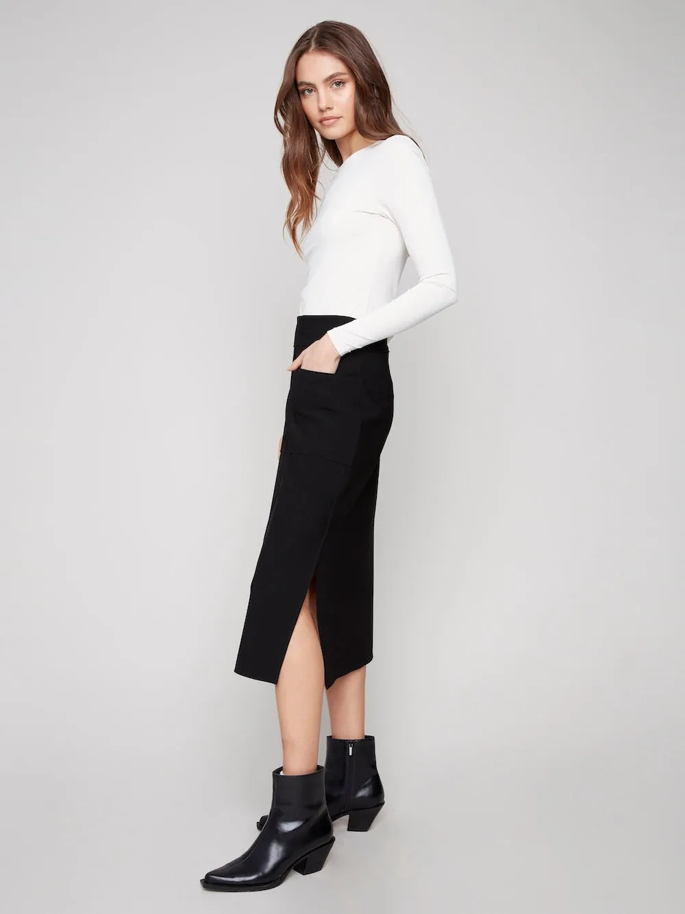 Charlie B Crepe Skirt with Patch Pockets - Black sold by Boutique with Grace product image thumbnail 2