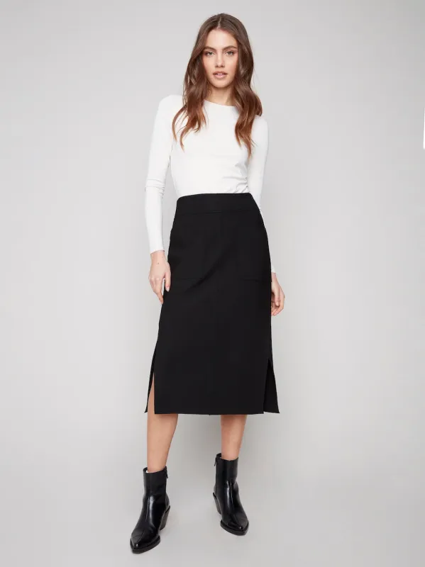 Charlie B Crepe Skirt with Patch Pockets - Black sold by Boutique with Grace
