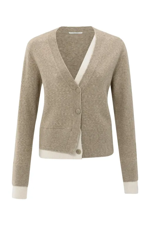 Yaya Contrast Detail Cardi - Sand Beige Melange sold by Boutique with Grace