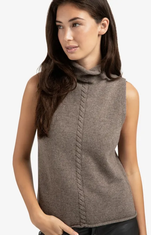 Yaya Cable High Neck Sleeveless Top - Brown Melange sold by Boutique with Grace