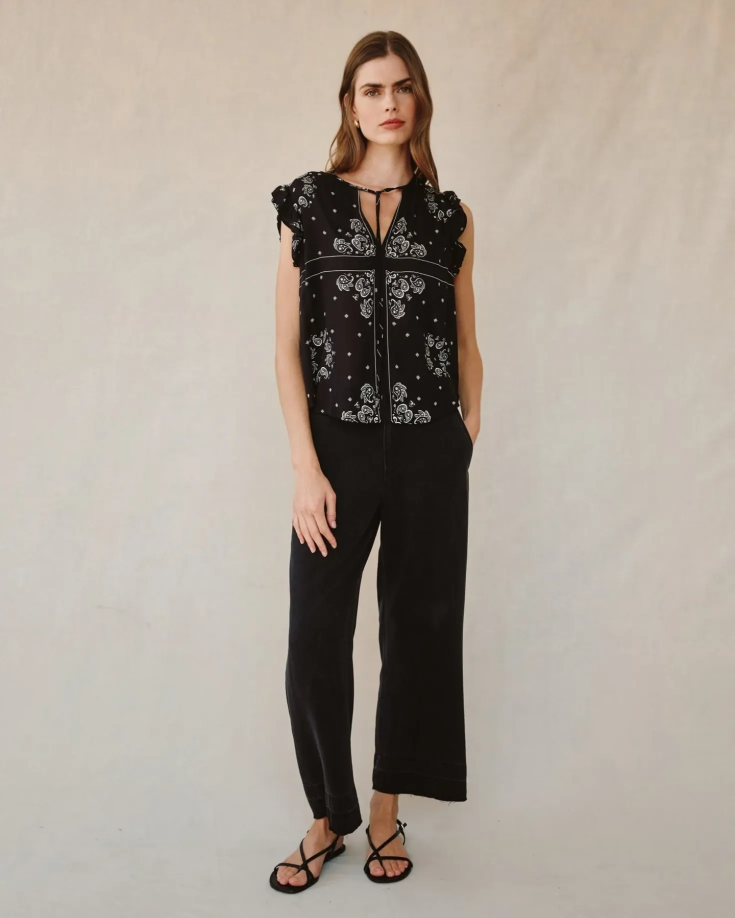 Bella Dahl Ruffle Sleeve Tie Neck - Bandana Print sold by Boutique with Grace product image thumbnail 2