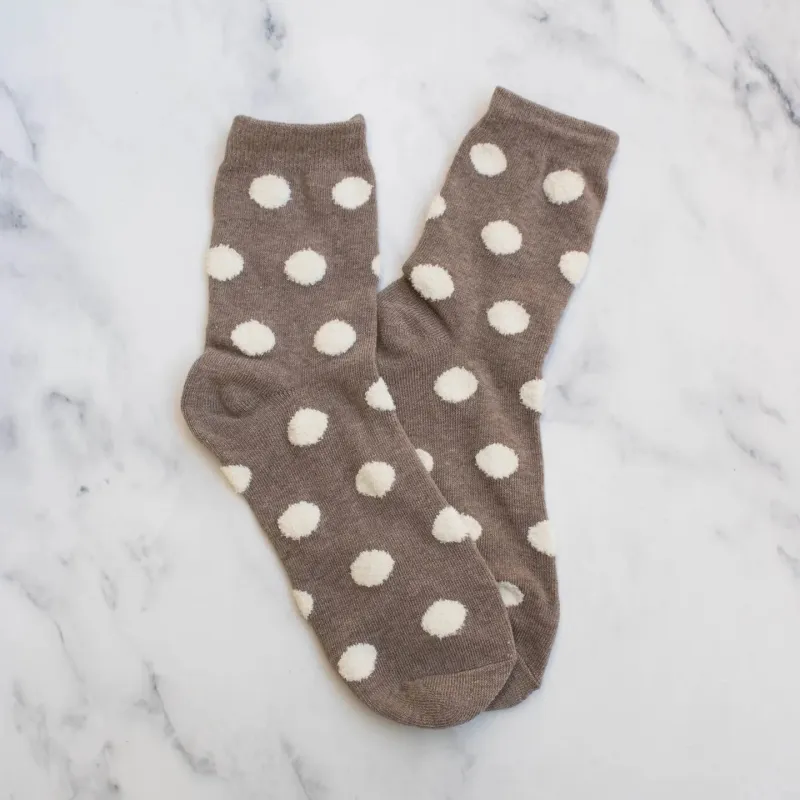 Tiepology Polka Dot Puff Socks - Mocha sold by Boutique with Grace
