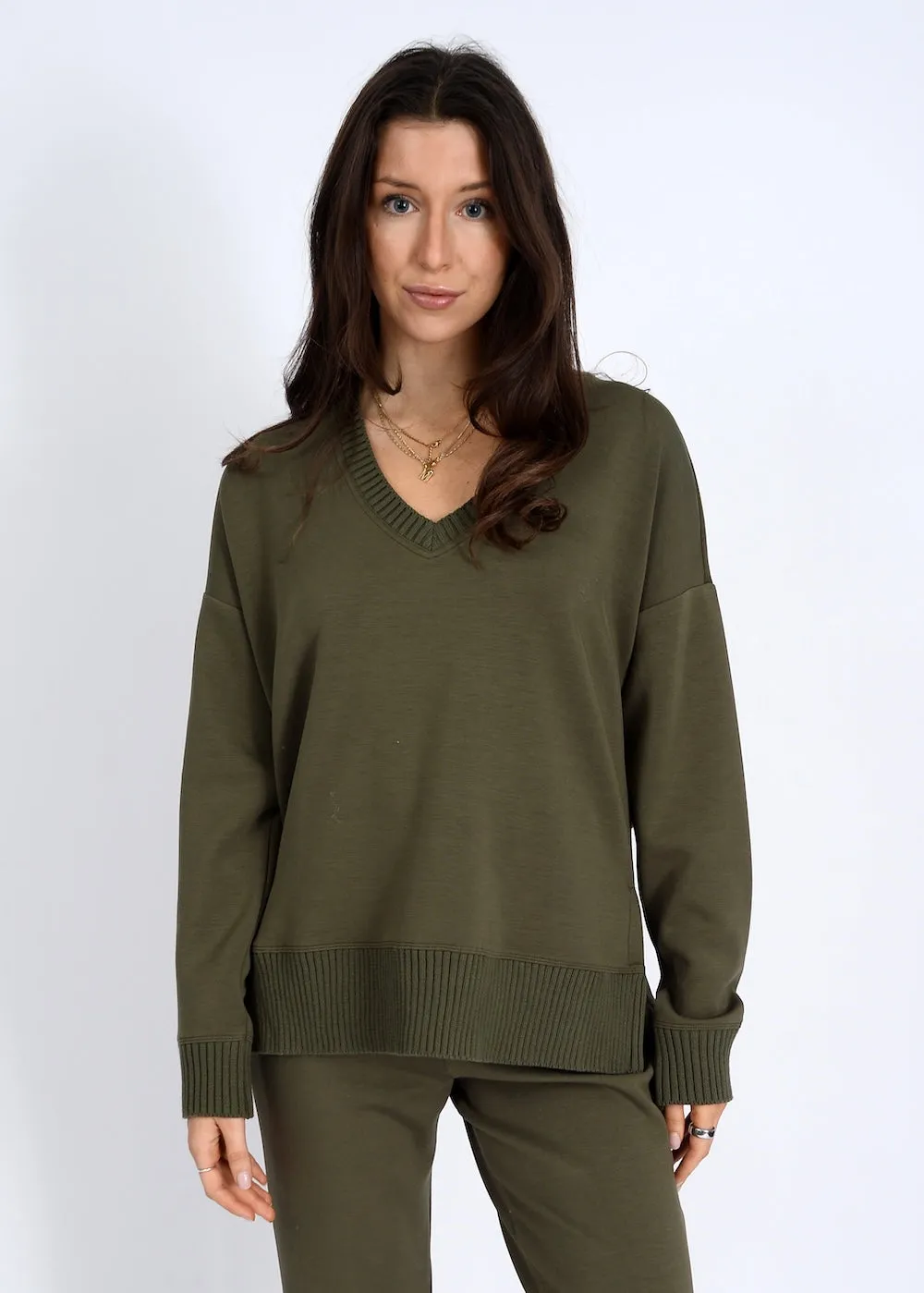 RD Vixie Rib V-Neck Top - Olive sold by Boutique with Grace product image thumbnail 2