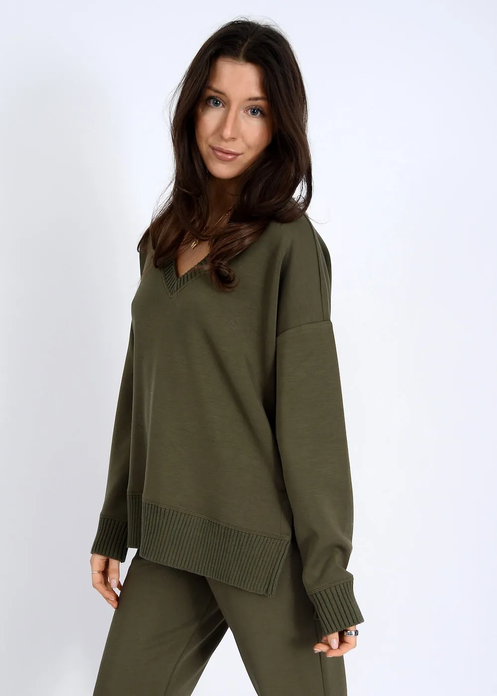 RD Vixie Rib V-Neck Top - Olive sold by Boutique with Grace product image thumbnail 3