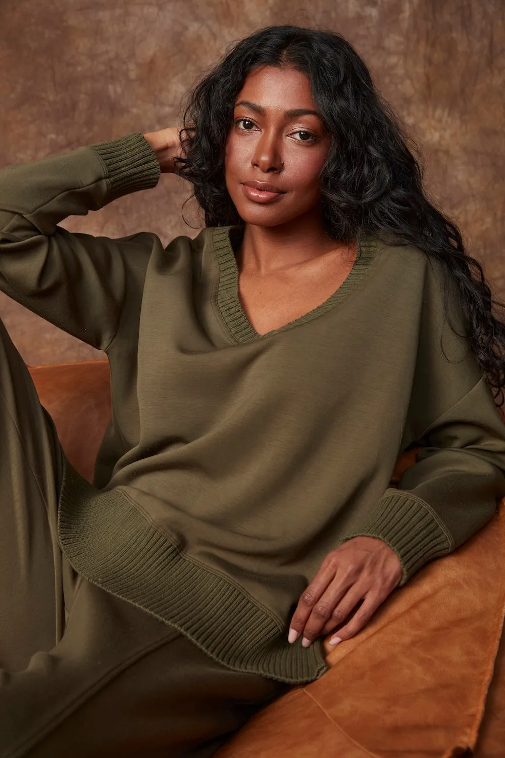 RD Vixie Rib V-Neck Top - Olive sold by Boutique with Grace