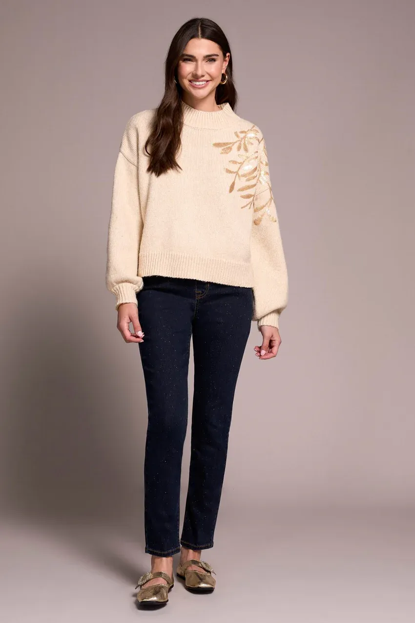 Tribal Claudia Sequined Mock Neck - Latte sold by Boutique with Grace product image thumbnail 2