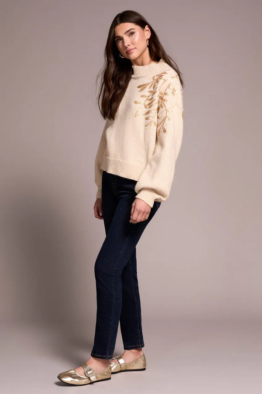 Tribal Claudia Sequined Mock Neck - Latte sold by Boutique with Grace product image thumbnail 3
