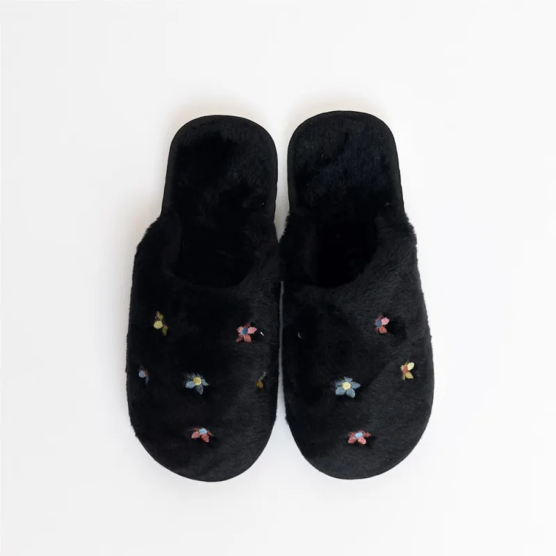 Lyla & Luxe Embroidered Slippers - Black sold by Boutique with Grace