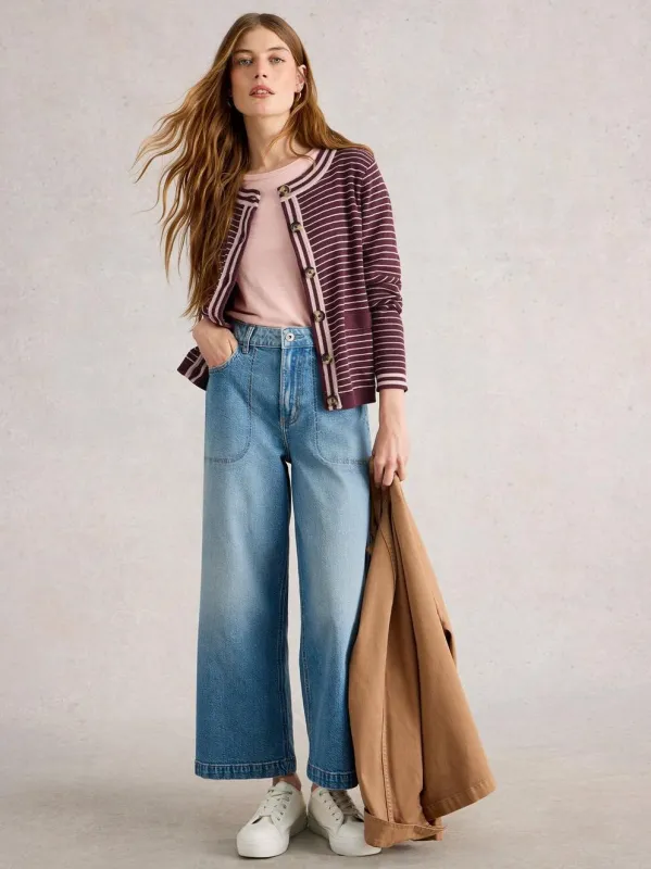 White Stuff Charlotte Stripe Cardi - Plum Multi sold by Boutique with Grace
