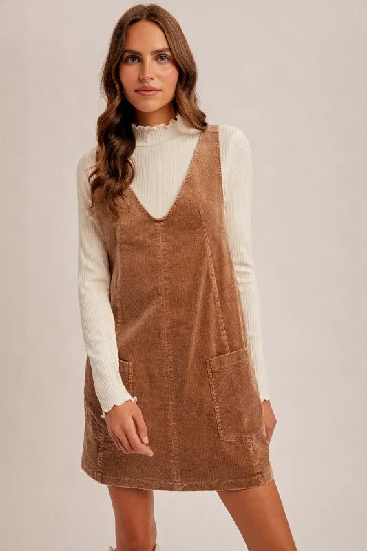 Hem & Thread Snow Wash Cord Pinafore - Taupe sold by Boutique with Grace