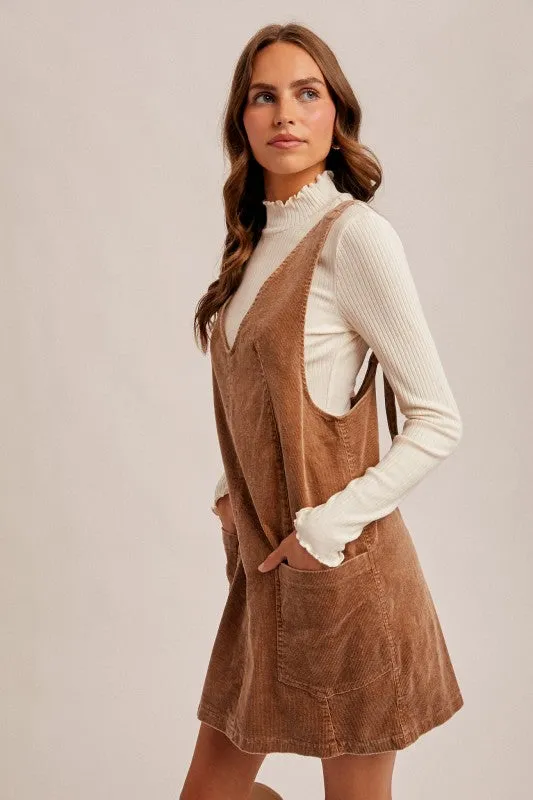 Hem & Thread Snow Wash Cord Pinafore - Taupe sold by Boutique with Grace product image thumbnail 2