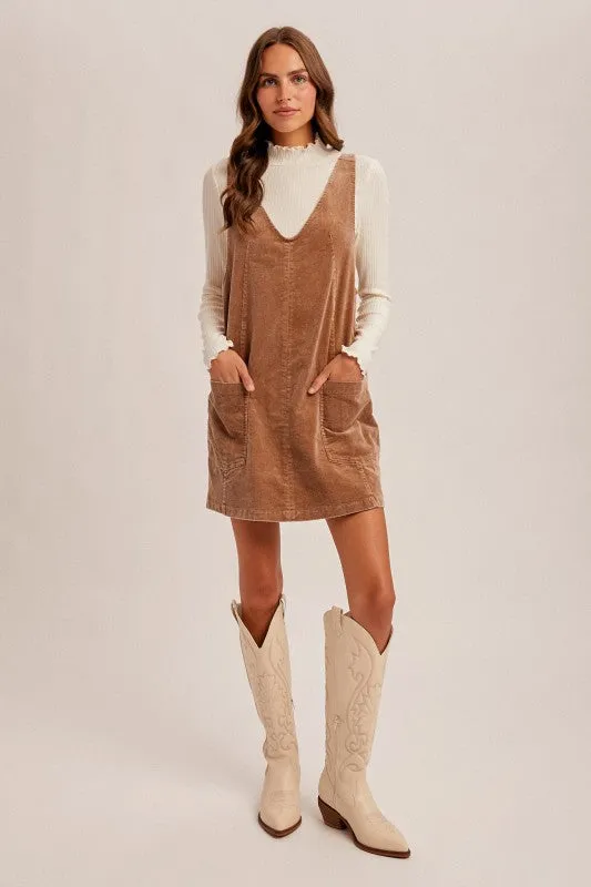Hem & Thread Snow Wash Cord Pinafore - Taupe sold by Boutique with Grace product image thumbnail 3