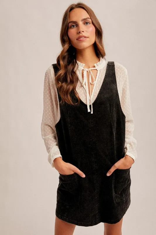Hem & Thread Snow Wash Cord Pinafore - Black sold by Boutique with Grace product image thumbnail 2
