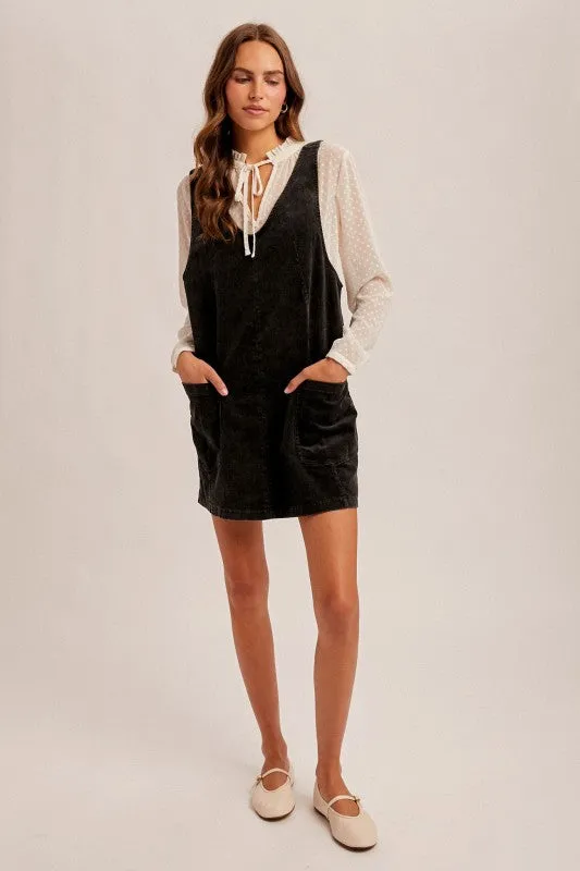 Hem & Thread Snow Wash Cord Pinafore - Black sold by Boutique with Grace