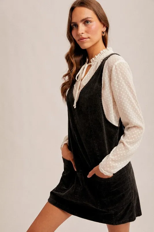 Hem & Thread Snow Wash Cord Pinafore - Black sold by Boutique with Grace product image thumbnail 3