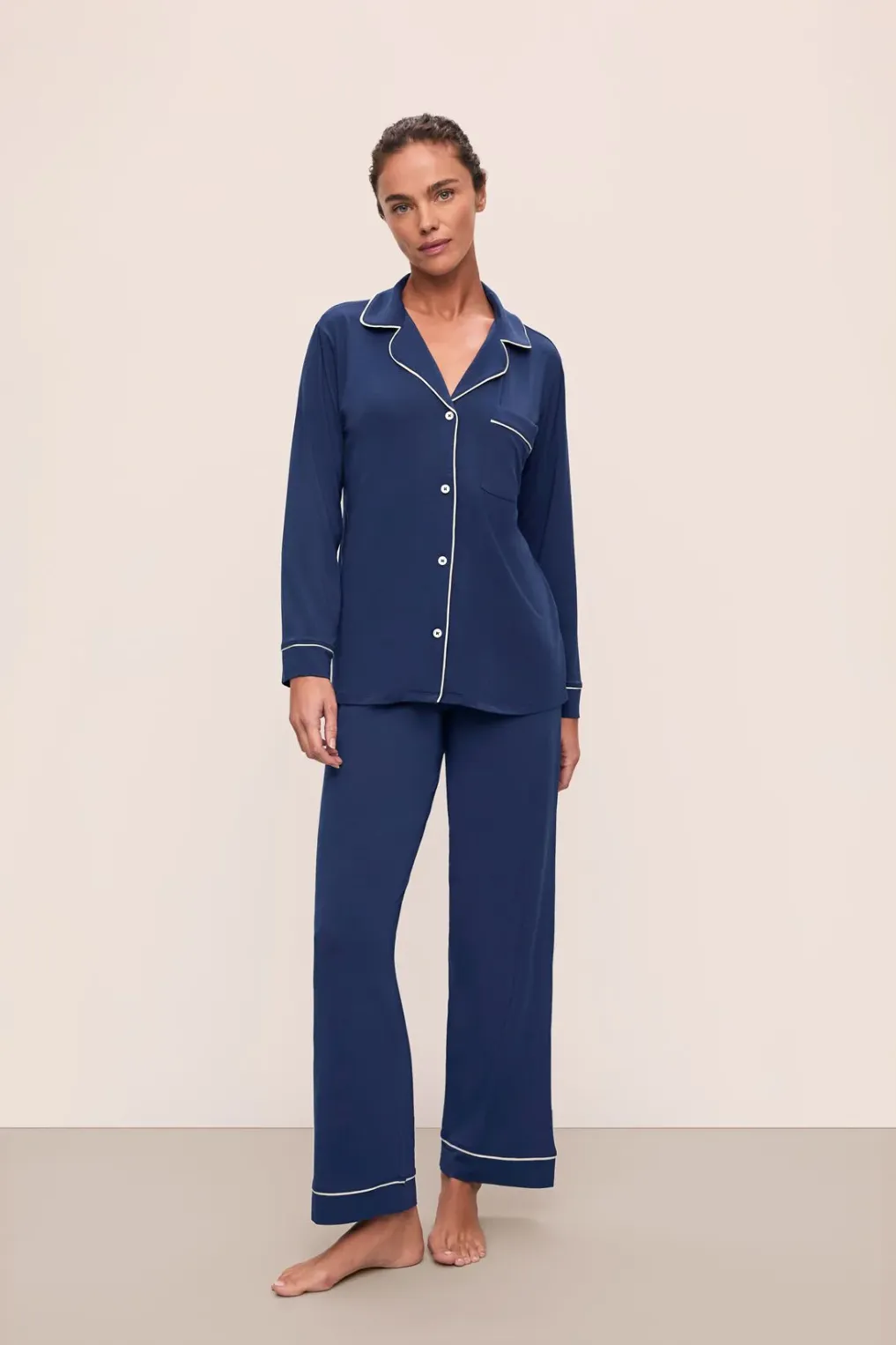 Eberjey Gisele Long PJ Set - Navy/Ivory sold by Boutique with Grace