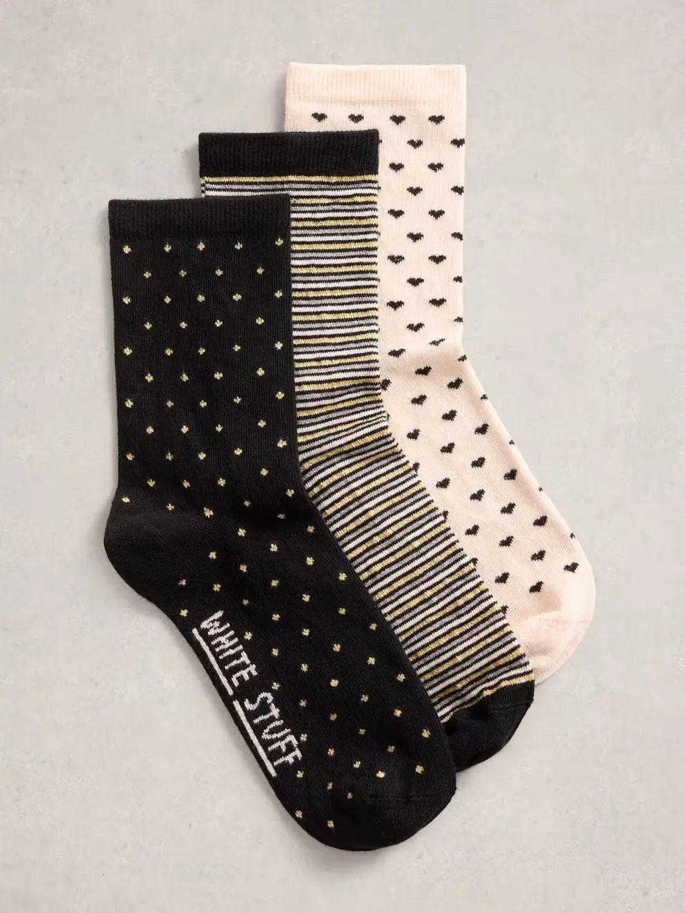 White Stuff 3Pk Sparkle Ankle Socks - Black Multi sold by Boutique with Grace
