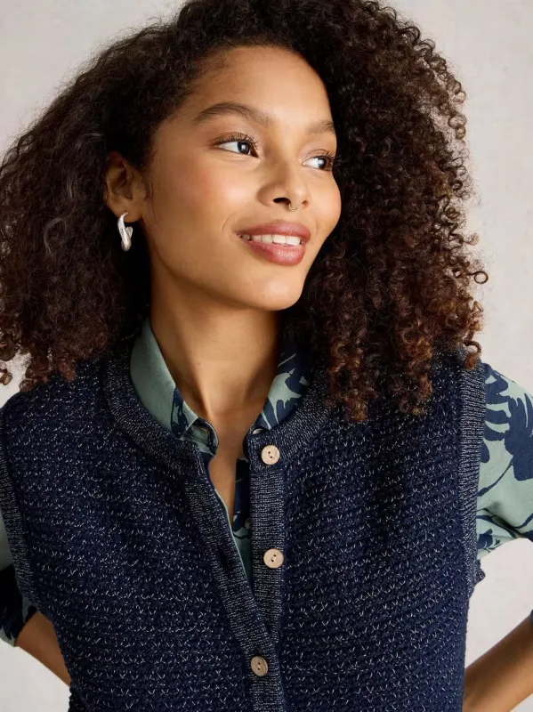 White Stuff Belle Sparkle Vest - Dark Navy sold by Boutique with Grace