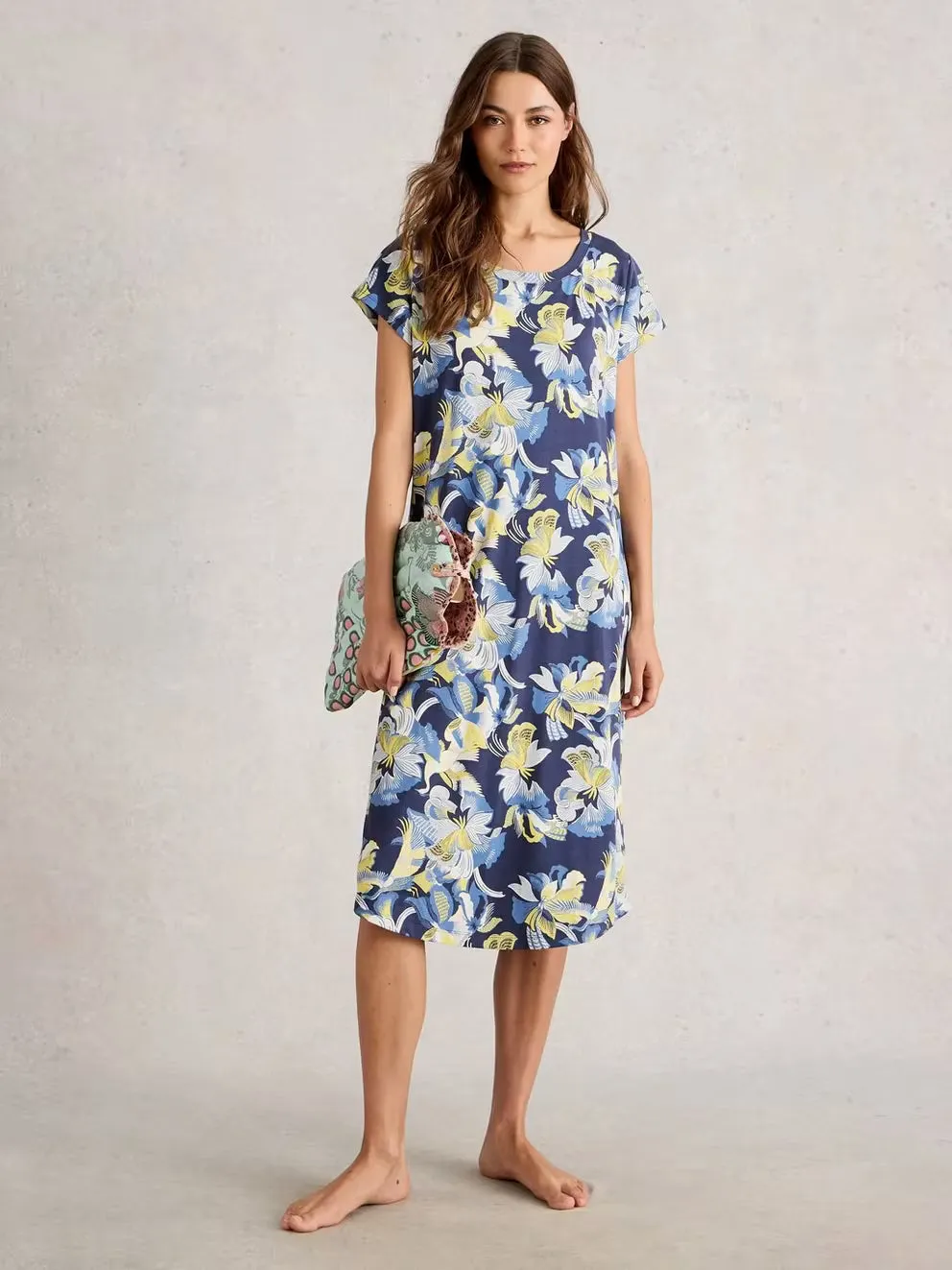 White Stuff Eva Midi Jersey Nightie - Purple Print sold by Boutique with Grace