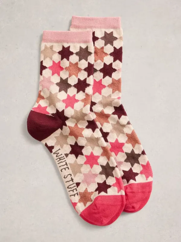 White Stuff Pattern Ankle Sock - Pink Multi sold by Boutique with Grace