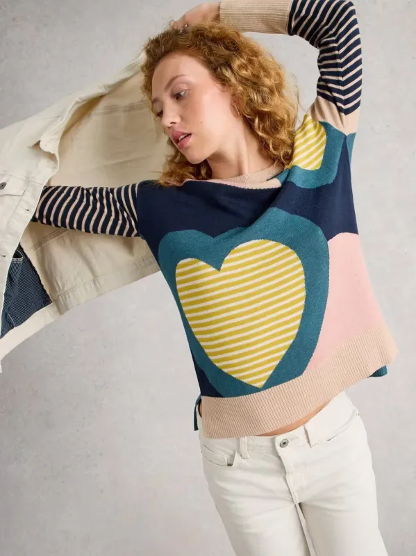 White Stuff Olive Heart Jumper - Blue Multi sold by Boutique with Grace