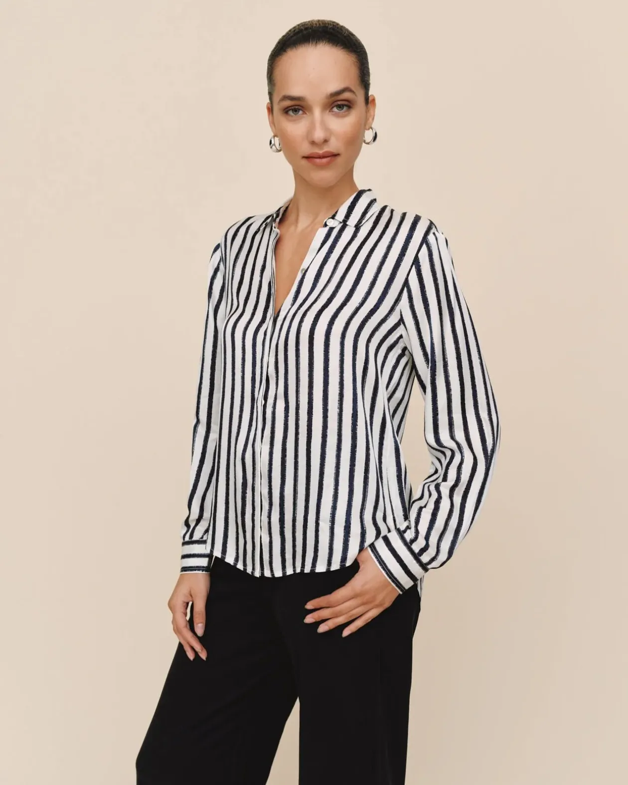 Bella Dahl High Low Hem Shirt - Indigo Ink Stripe sold by Boutique with Grace product image thumbnail 3