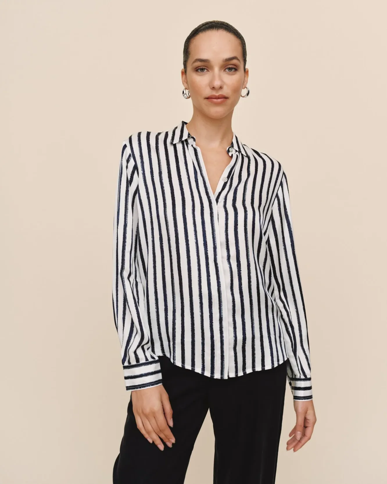 Bella Dahl High Low Hem Shirt - Indigo Ink Stripe sold by Boutique with Grace product image thumbnail 2