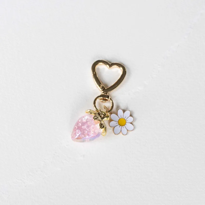 Tiepology Strawberry & Daisy Heart Keychain Charm - Pink sold by Boutique with Grace