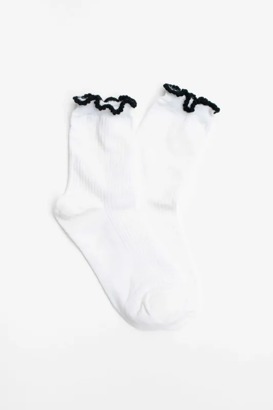 Tiepology Ruffle Edge Socks - White/Black sold by Boutique with Grace