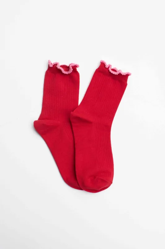 Tiepology Ruffle Edge Socks - Red/Pink sold by Boutique with Grace