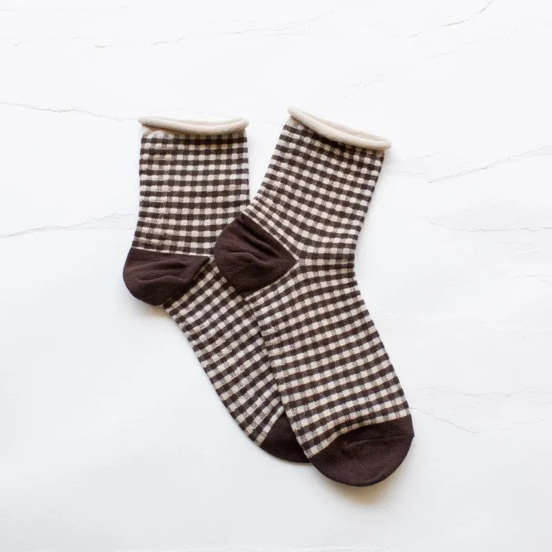 Tiepology Picnic Crew Socks - Oatmeal/Brown made by Tiepology