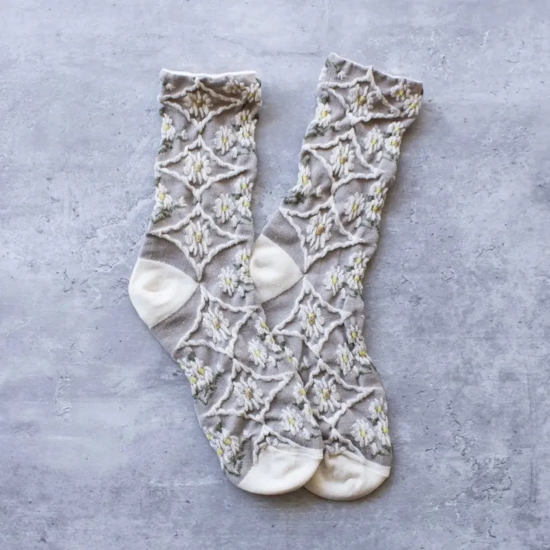 Tiepology Antique Floral Casual Socks - Khaki Cream sold by Boutique with Grace
