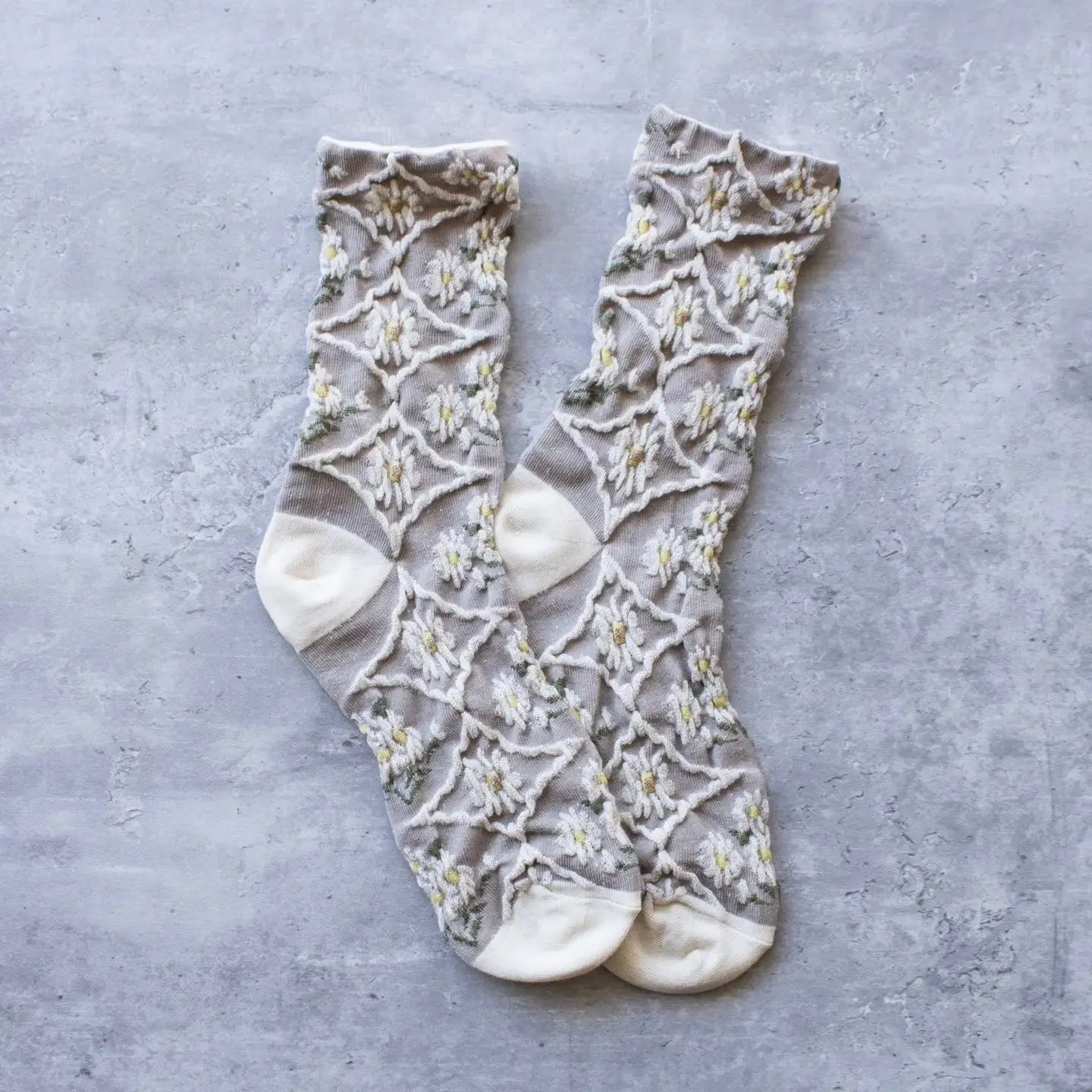 Tiepology Antique Floral Casual Socks - Khaki Cream sold by Boutique with Grace