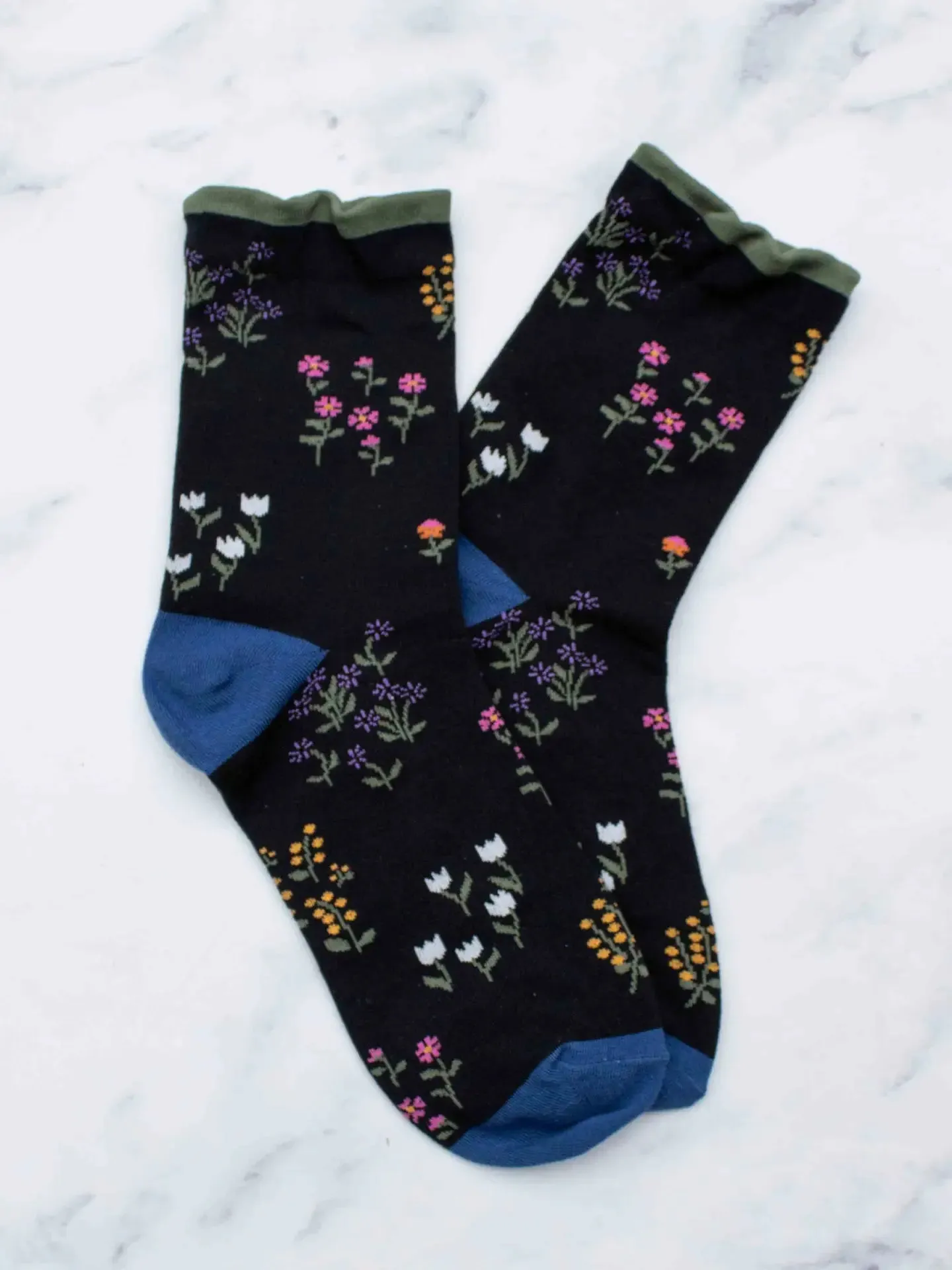 Tiepology Penelope Floral Socks - Black Olive sold by Boutique with Grace