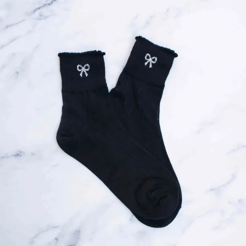 Tiepology Sheer Stripe Bow Socks - Black sold by Boutique with Grace