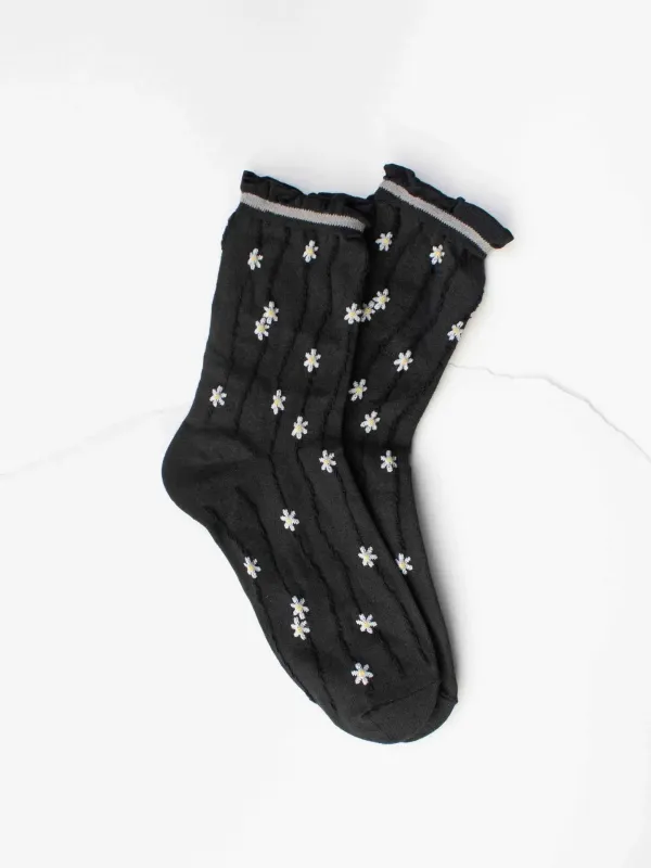 Tiepology Wavy Daisy Socks - Black sold by Boutique with Grace