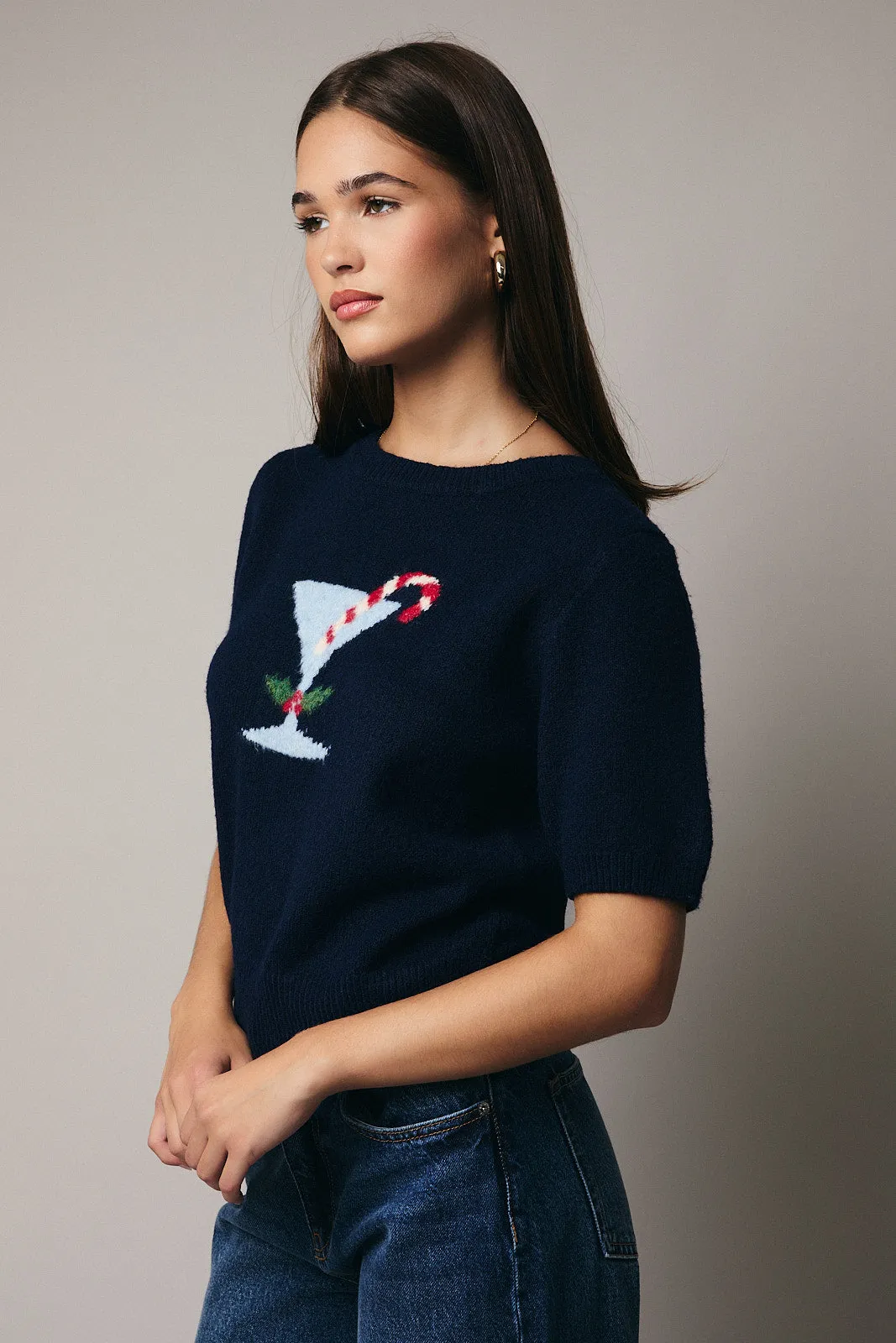 Le Lis Holiday Cocktail Short Sleeved Sweater - Navy sold by Boutique with Grace product image thumbnail 2