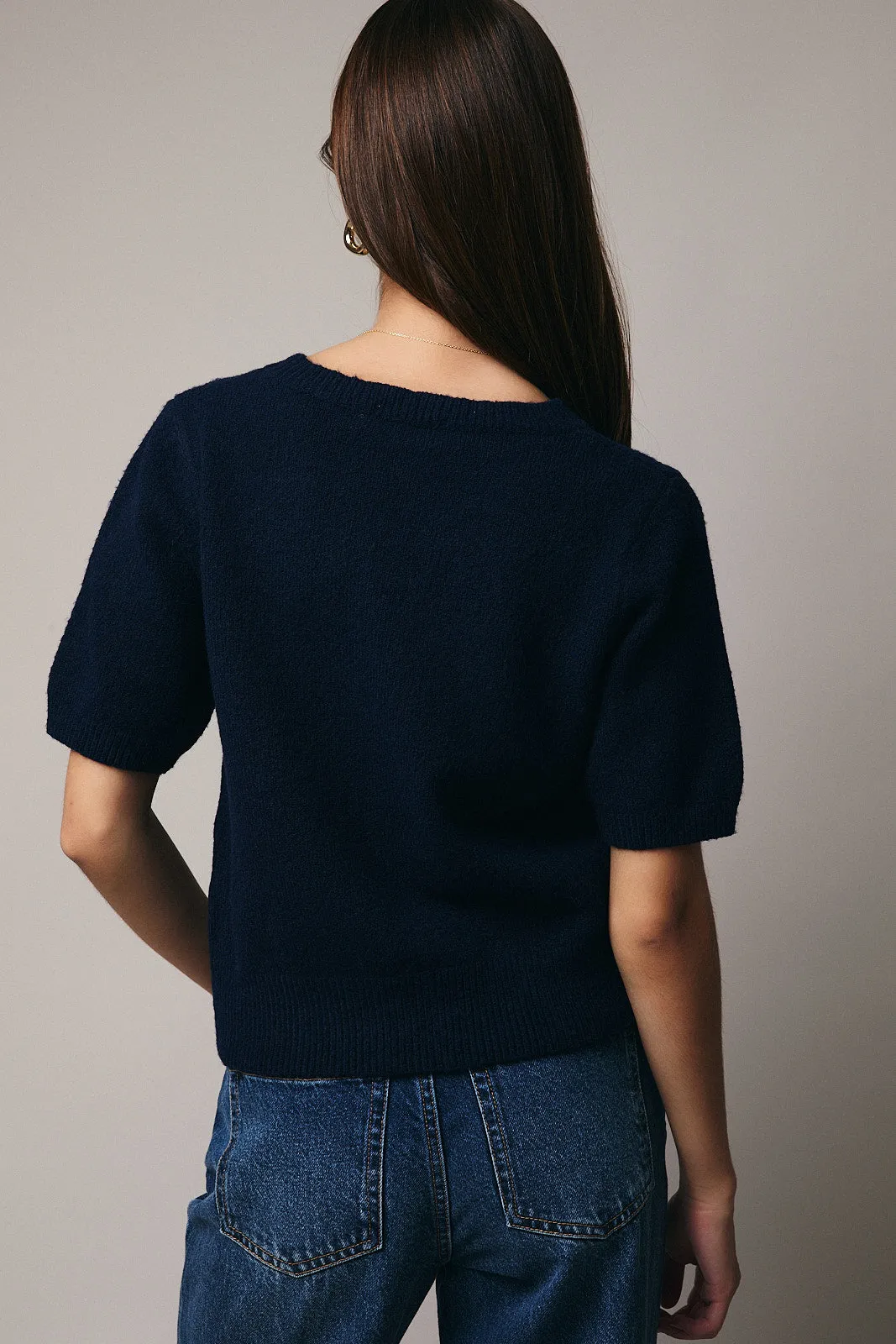 Le Lis Holiday Cocktail Short Sleeved Sweater - Navy sold by Boutique with Grace product image thumbnail 3