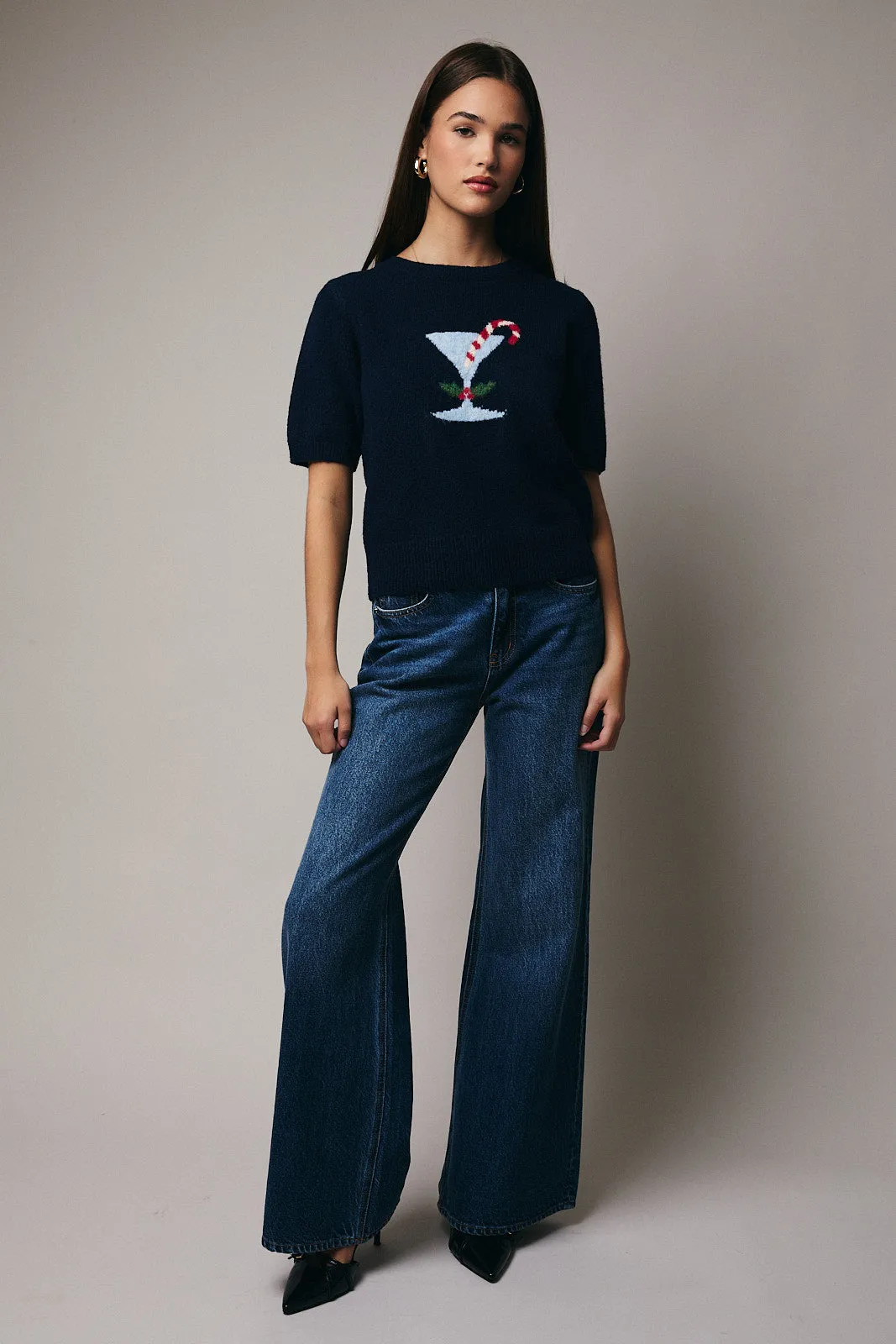 Le Lis Holiday Cocktail Short Sleeved Sweater - Navy sold by Boutique with Grace product image thumbnail 4